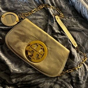 Tory Burch Gold Leather Flap Chain Shoulder Bag
